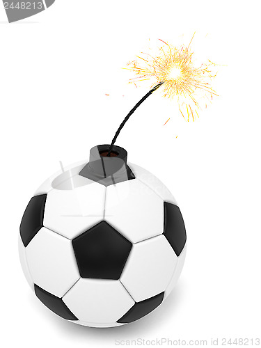 Image of Soccer ball bomb with burning wick on white