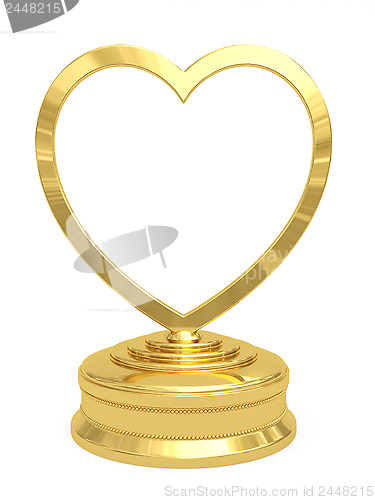 Image of Golden heart shaped prize with blank plate on white