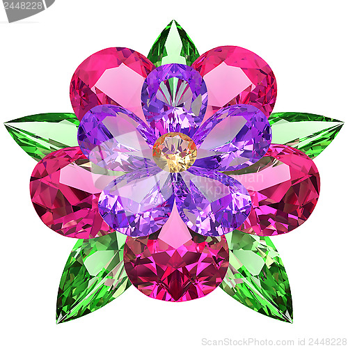 Image of Flower composed of colored gemstones on white