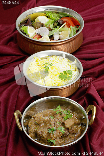 Image of Beef rogan josh with rice and salad