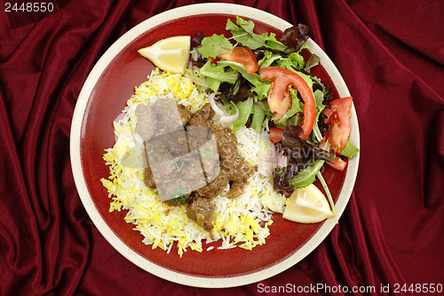 Image of Beef rogan josh meal from above