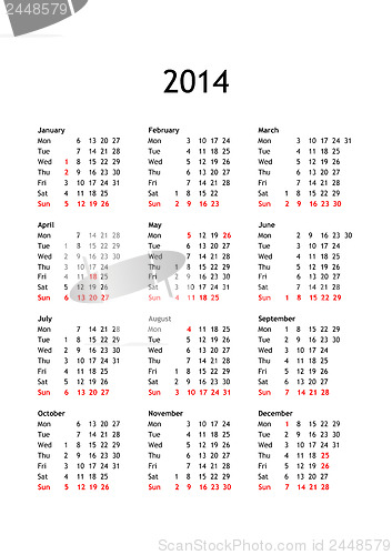 Image of Calendar of year 2014