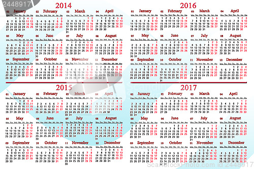 Image of usual calendar for 2014 - 2017 years