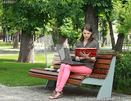 Image of Young Woman Studying in a Park