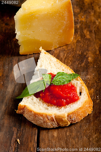 Image of Italian fresh tomato and basil bruschetta