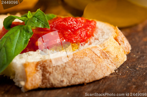 Image of Italian fresh tomato and basil bruschetta