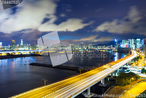 Image of Hong Kong city with highway at night