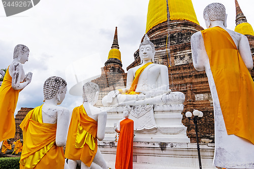 Image of Pagoda and Buddha Statues at Wat Yai Chaimongkol