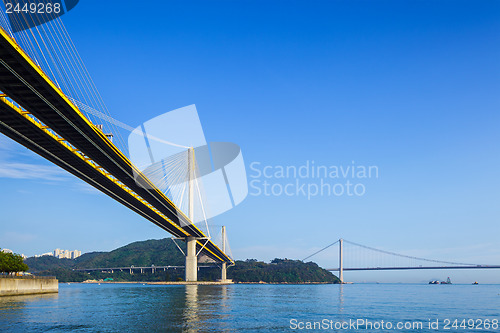 Image of Ting Kau and Tsing Ma suspension bridge in Hong Kong