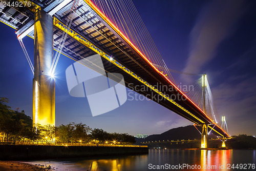 Image of Ting Kau suspension bridge in Hong Kong at night