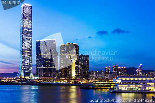 Image of Kowloon skyline in Hong Kong at night