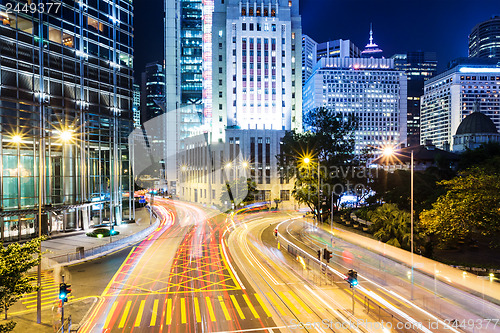 Image of Traffic trail in Hong Kong city at night