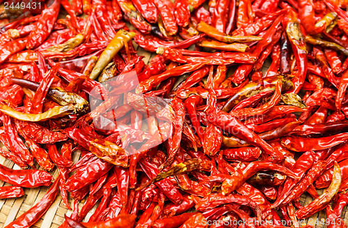 Image of Red Chili peppers on basket