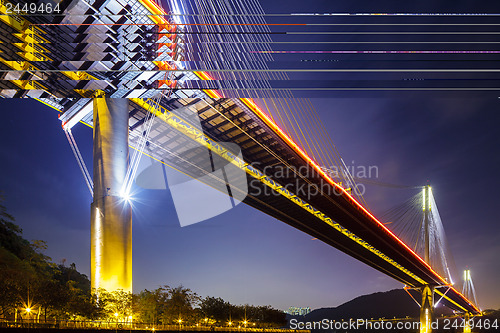 Image of Ting Kau suspension bridge in Hong Kong at night