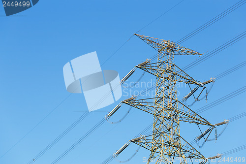 Image of Power distribution tower with clear sky