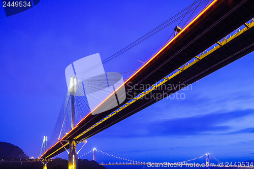 Image of Suspension bridge in Hong Kong at night