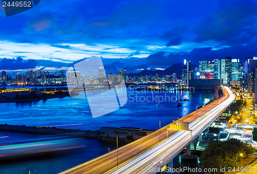 Image of Hong Kong city with highway at night