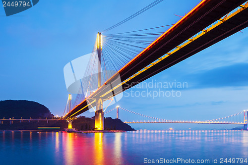 Image of Suspension bridge in Hong Kong at night