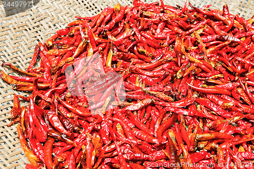 Image of Red Chili peppers on basket