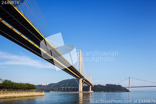 Image of Ting Kau and Tsing Ma suspension bridge in Hong Kong