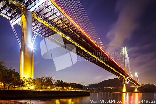 Image of Ting Kau suspension bridge in Hong Kong at night 