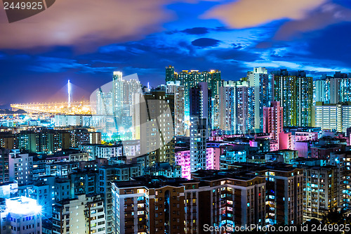 Image of Downtown cityscape in Hong Kong at night