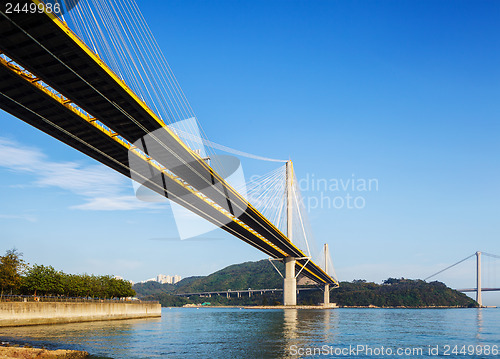 Image of Ting Kau and Tsing Ma suspension bridge in Hong Kong