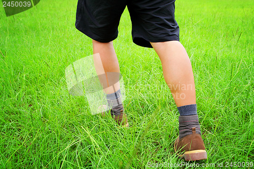 Image of Man walking on the lawn