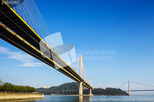 Image of Ting Kau and Tsing Ma suspension bridge in Hong Kong