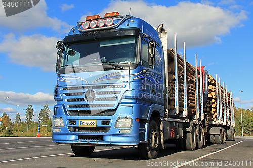 Image of Mercedes Benz Actros Logging Truck with Wood Trailers