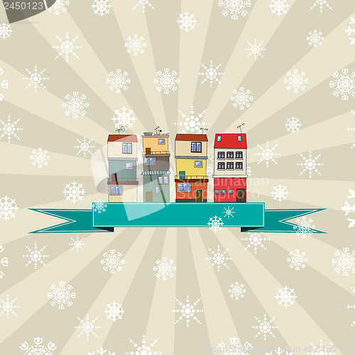 Image of Winter holidays card with houses