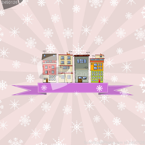 Image of Winter holidays card with houses 4