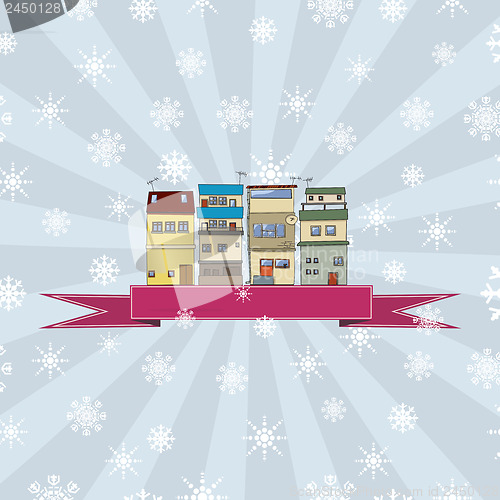 Image of Winter holidays card with houses 2