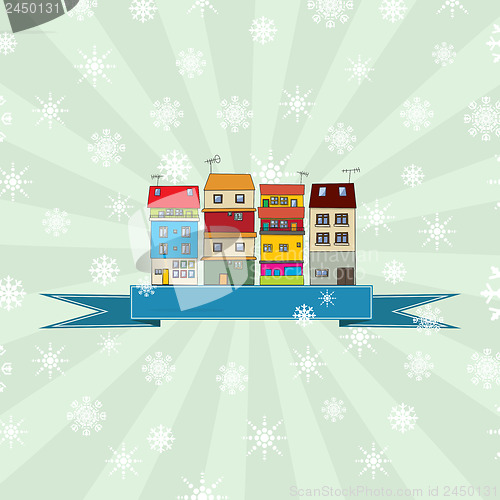 Image of Winter holidays card with houses 3