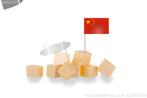 Image of Pieces of cheese isolated on a white background