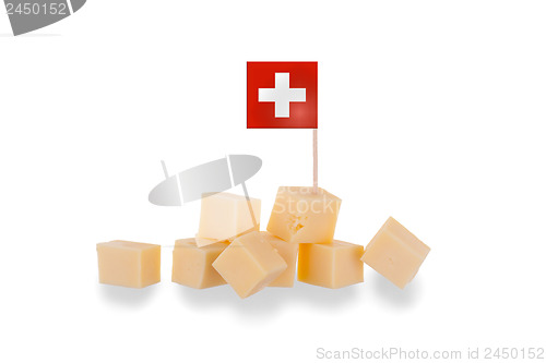 Image of Pieces of cheese isolated on a white background