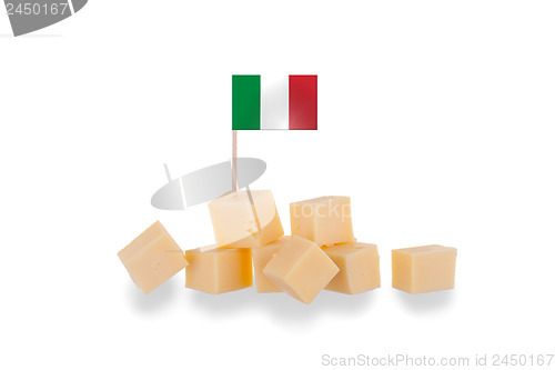 Image of Pieces of cheese isolated on a white background