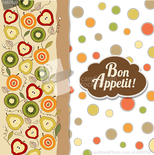 Image of bon appetite card with fruits