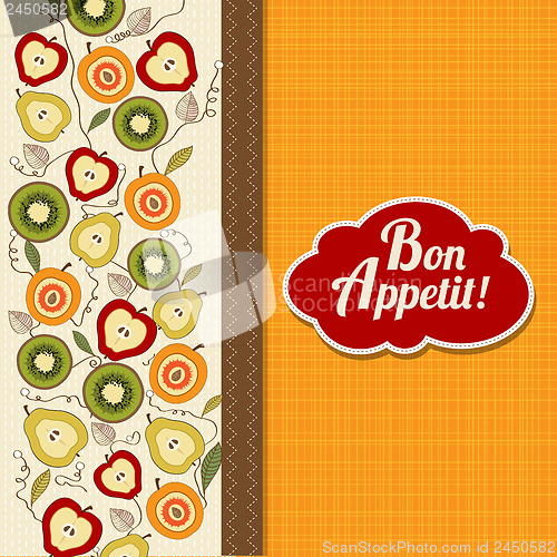 Image of bon appetite card with fruits