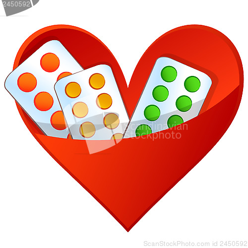 Image of Vector illustration. Pills in a pocket in the shape of heart