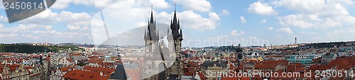 Image of  aerial view of prague from top of city hall 