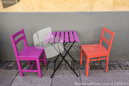 Image of purple and orange bench 