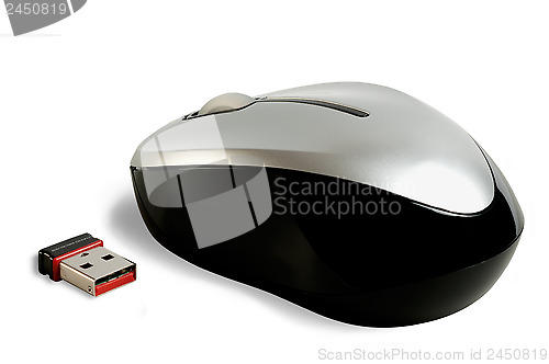 Image of Wireless computer mouse and radio nano receiver.