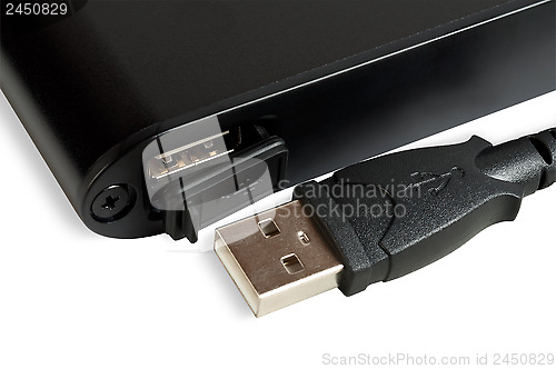 Image of External hard drive with waterproof port. USB connector.