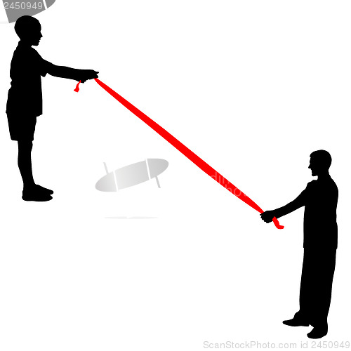 Image of Black silhouettes of people pulling rope. Vector illustration.