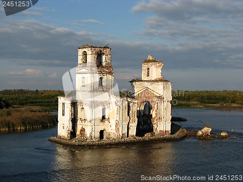 Image of flooded ruined church, russia