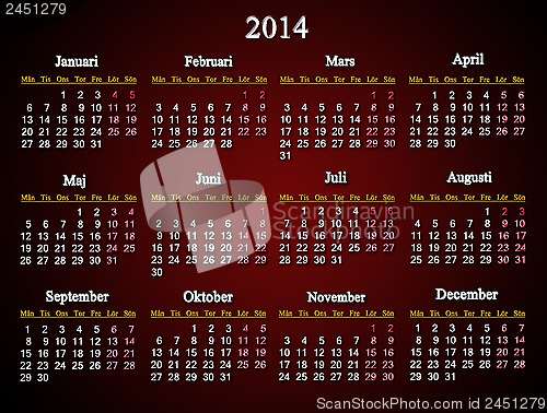 Image of beautiful claret calendar for 2014 year