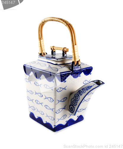 Image of Asian style blue and white teapot