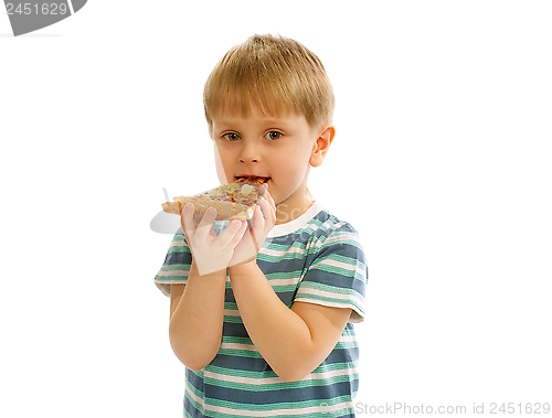 Image of Little Boy with Pizza