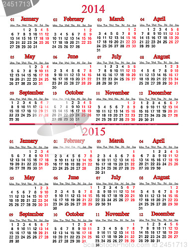 Image of calendar for two nearest years